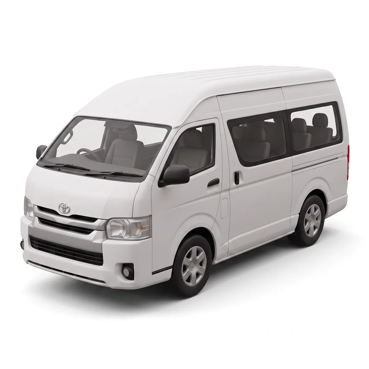 White Hiace passenger van three-quarter front view
